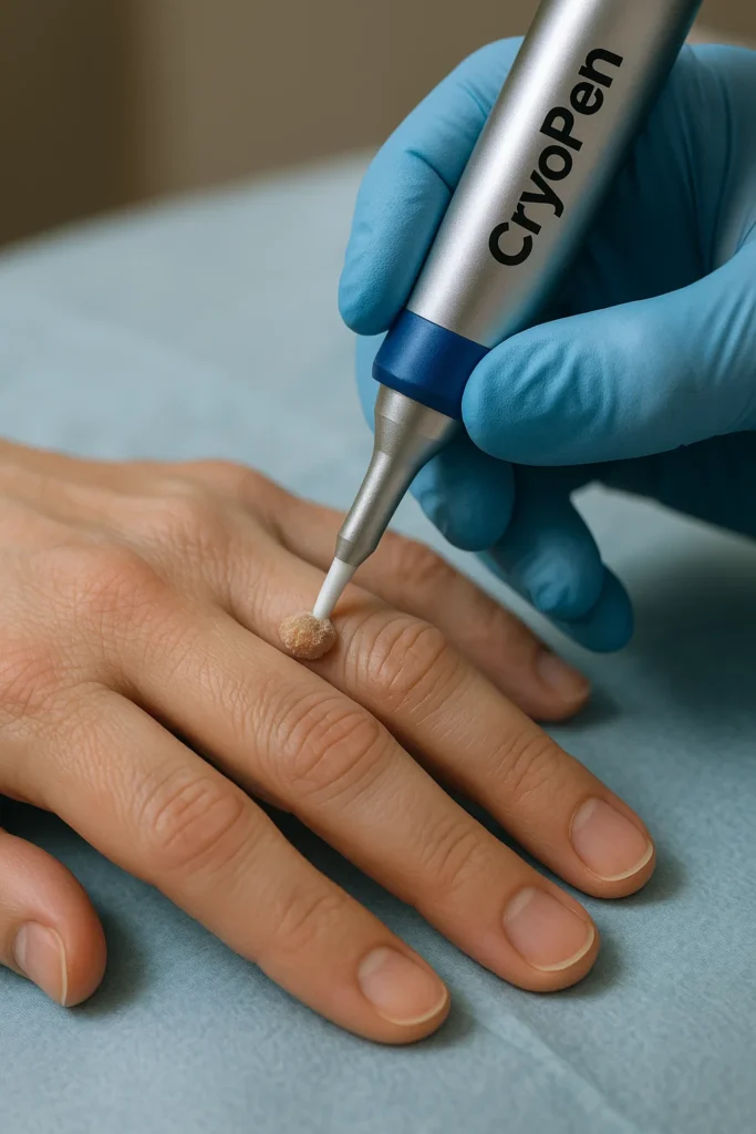 example of cryopen wart removal Ashbourne treatment on a persons finger