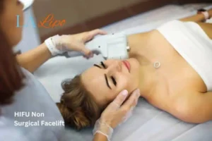 Woman having Hi-Fu to reduce wrinkles Ashbourne.