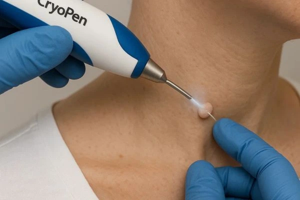 Person receiving Cryotherapy skin tag removal Ashbourne