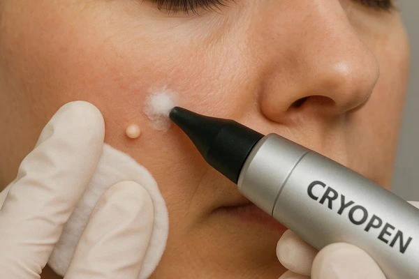 Woman receiving milia removal treatment Ashbourne